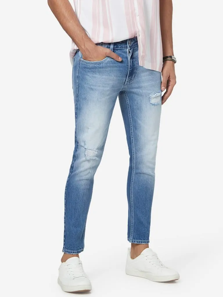 Nuon Blue Distressed Carrot-Fit Rodeo Jeans