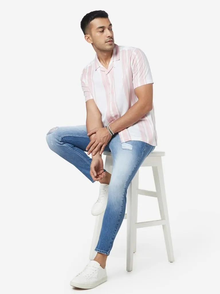 Nuon Blue Distressed Carrot-Fit Rodeo Jeans