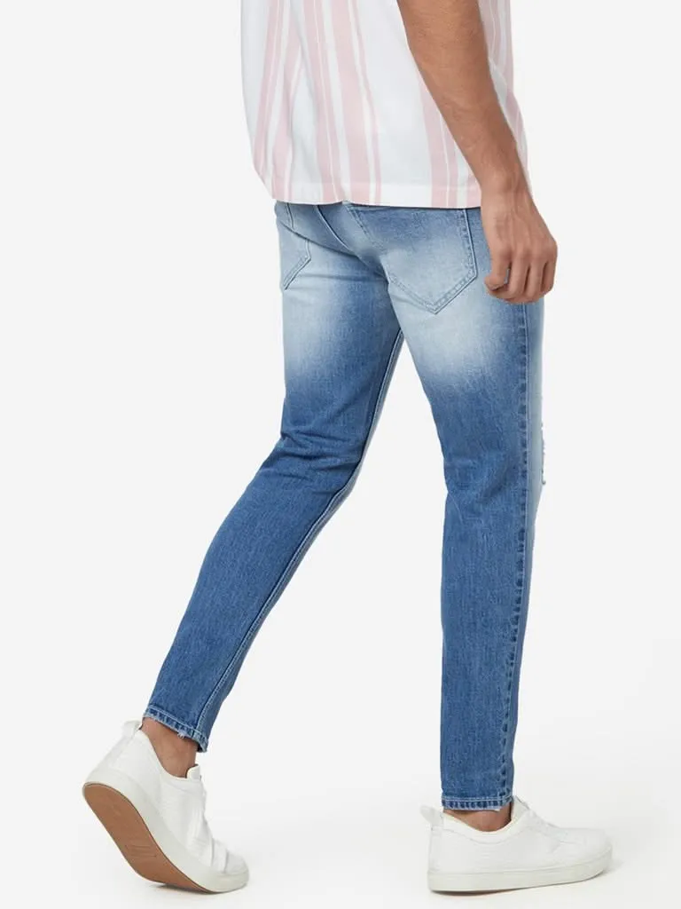 Nuon Blue Distressed Carrot-Fit Rodeo Jeans