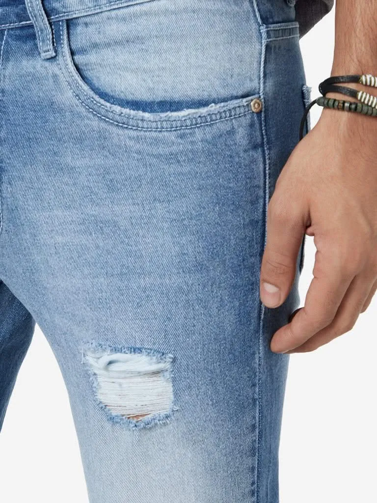 Nuon Blue Distressed Carrot-Fit Rodeo Jeans
