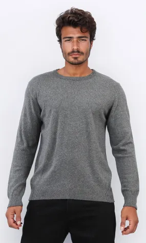 o198795 - Ribbed Hemline Round Neck Pullover - Dark Grey