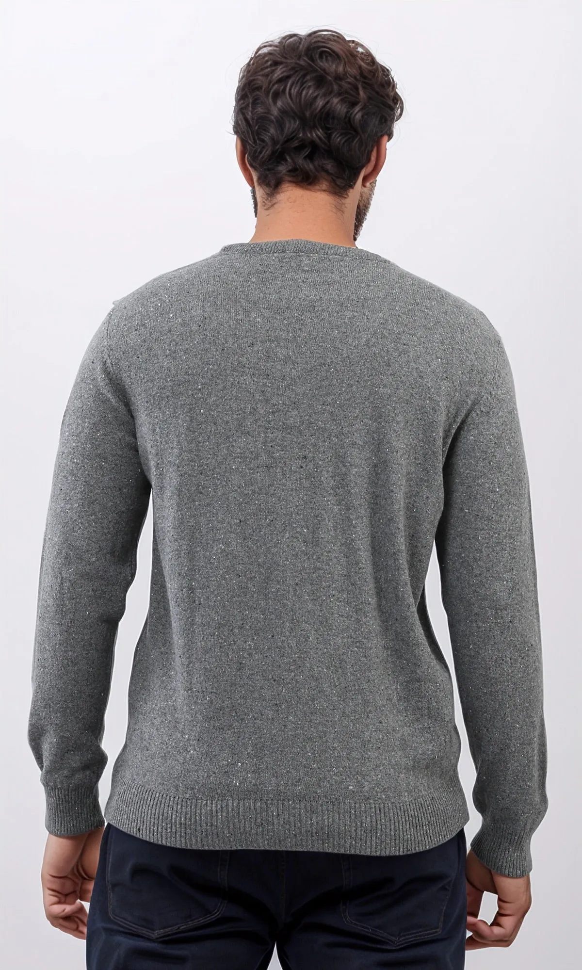 o198795 - Ribbed Hemline Round Neck Pullover - Dark Grey