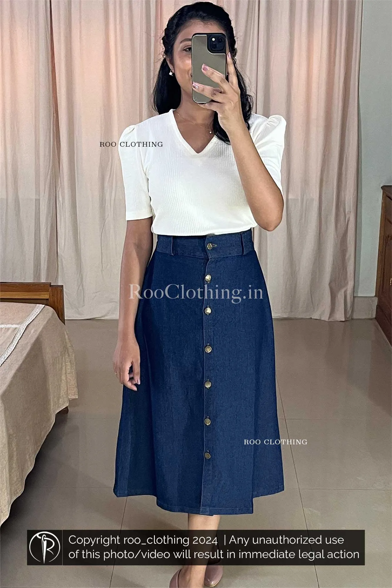 Off-white Shade V Neck Top With Puff Sleeves (Top Only)