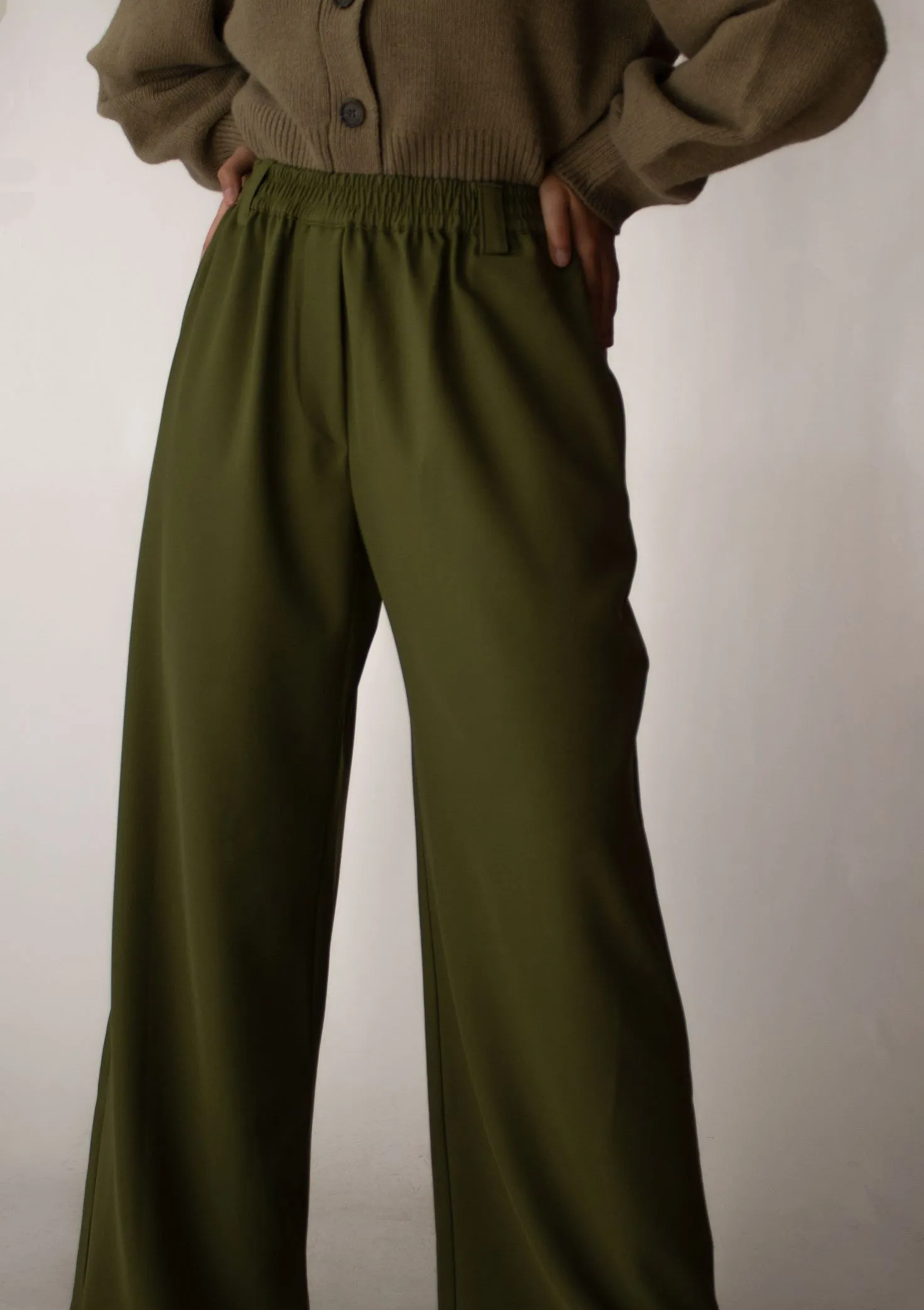 Olive Banded Wide Leg Pants