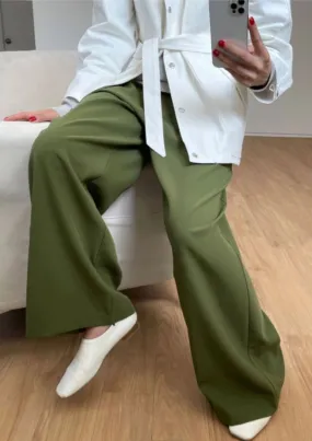 Olive Banded Wide Leg Pants