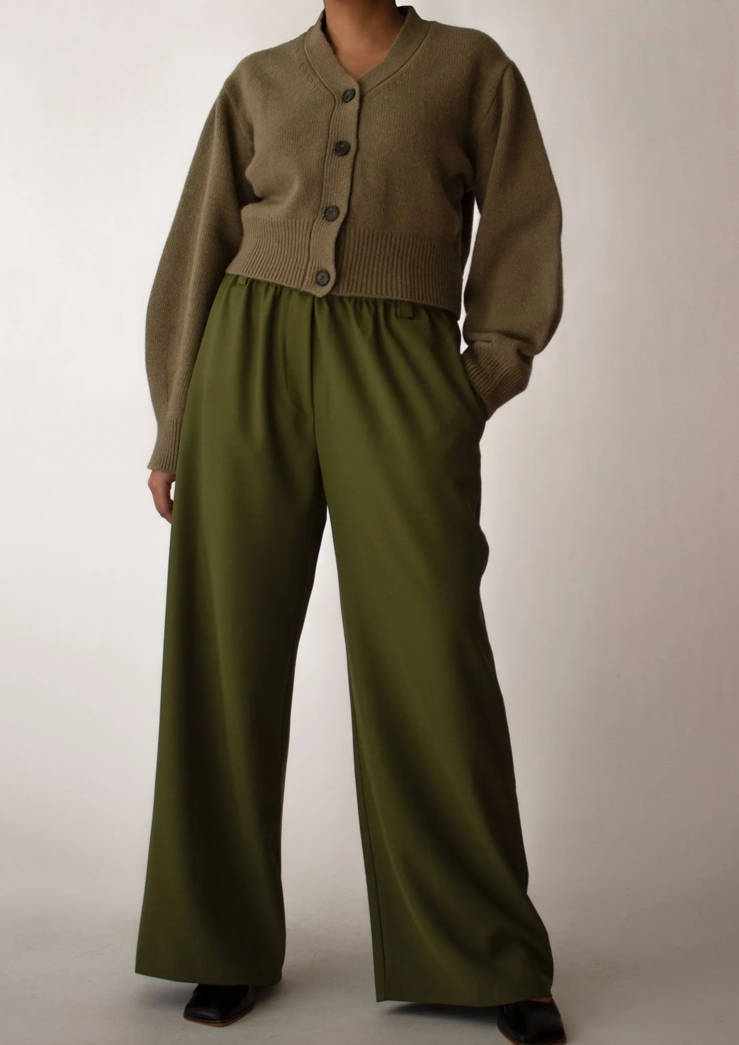 Olive Banded Wide Leg Pants