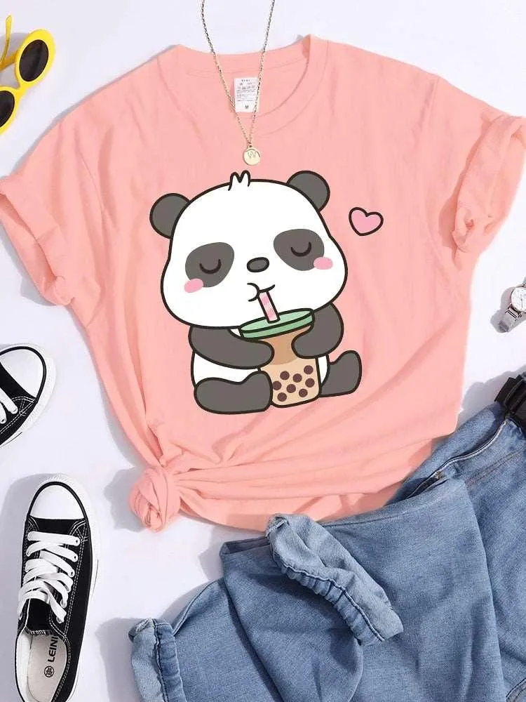 Panda and Bubble Tea Crop Top T-Shirt for Women