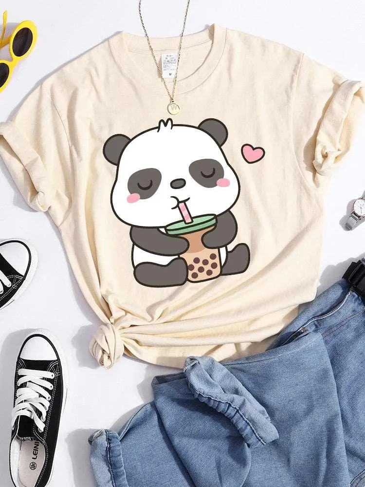 Panda and Bubble Tea Crop Top T-Shirt for Women