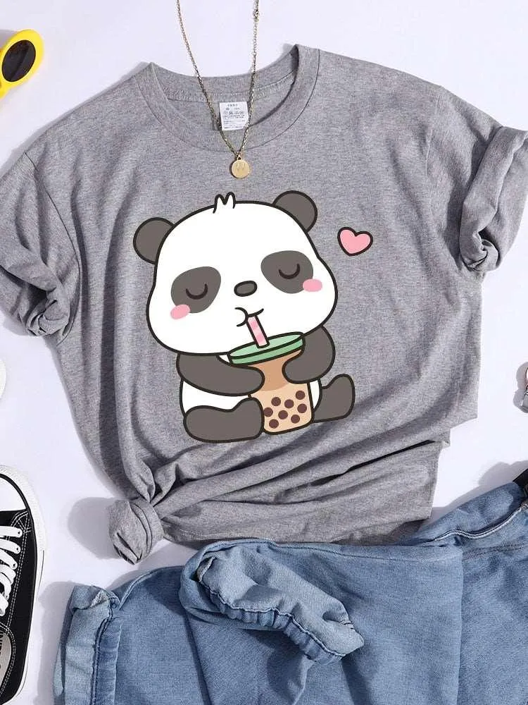 Panda and Bubble Tea Crop Top T-Shirt for Women