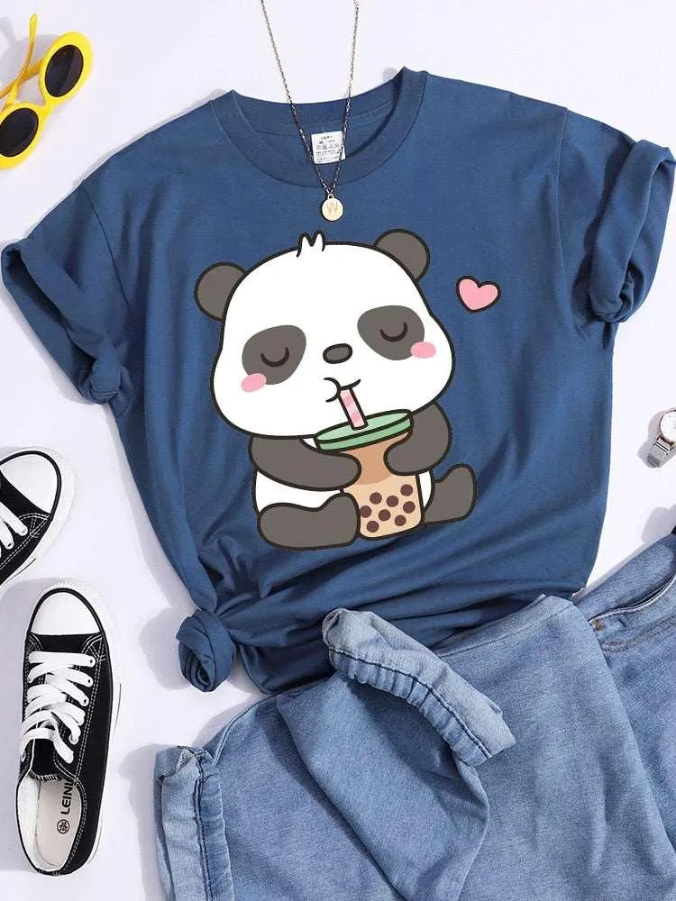 Panda and Bubble Tea Crop Top T-Shirt for Women