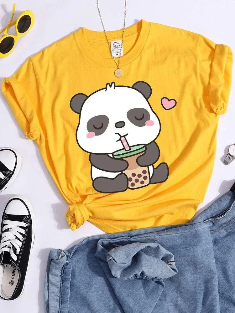 Panda and Bubble Tea Crop Top T-Shirt for Women