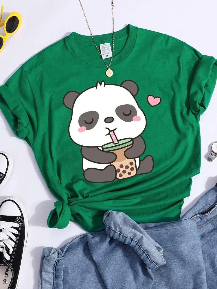 Panda and Bubble Tea Crop Top T-Shirt for Women