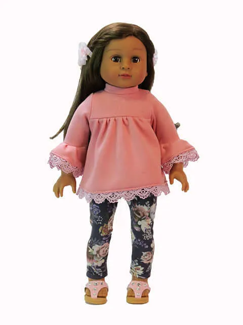 Pink Top & Floral Leggings For 18 inch Dolls