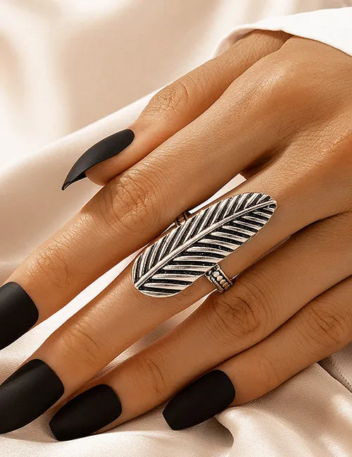 R472 Silver Long Feather Ring