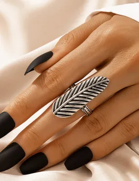 R472 Silver Long Feather Ring