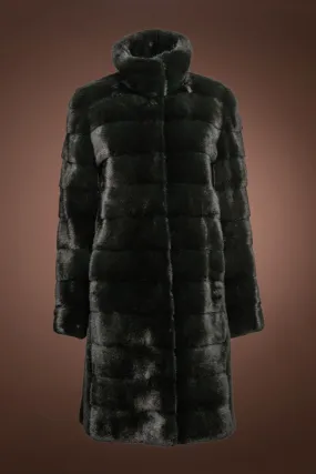 Reversible Horizontal Forest Green Mid-Length Mink Fur Coat