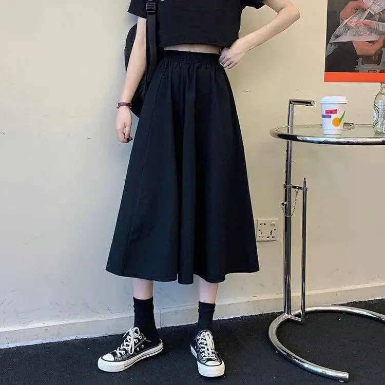 Skirts Women Simple Solid Leisure Loose Popular 3XL Long Skirt Korean Style Elastic-Weight A-line Student Streetwear Trendy BF