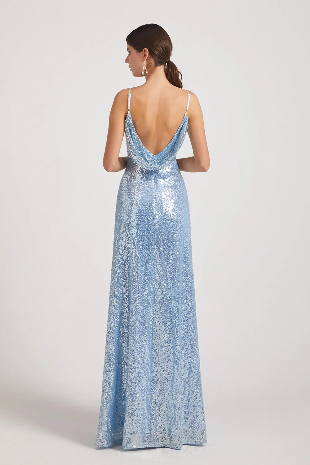 Spaghetti Straps V-Neck Backless Sequin Bridesmaid Dresses (AF0150)