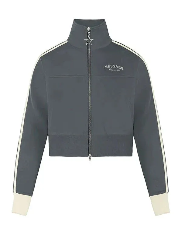 Top Zipper Mode Short Logo High Collar