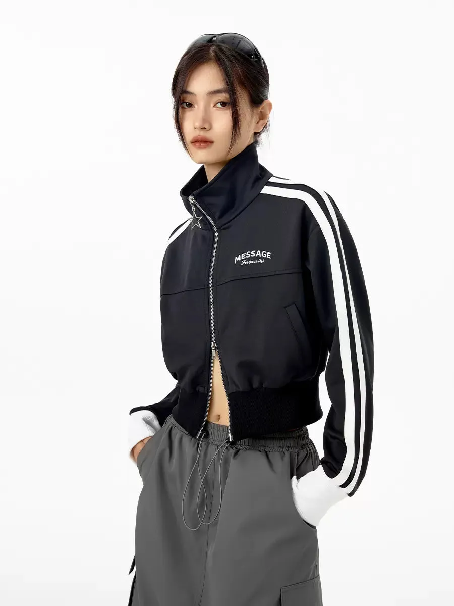 Top Zipper Mode Short Logo High Collar