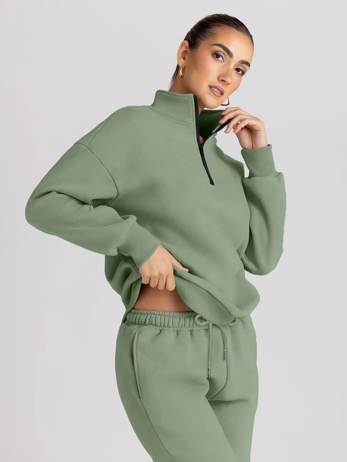 Trendy Queen Womens 2 Piece Outfits Long Sleeve Sweatsuits Sets Half Zip Sweatshirts with Joggers Sweatpants