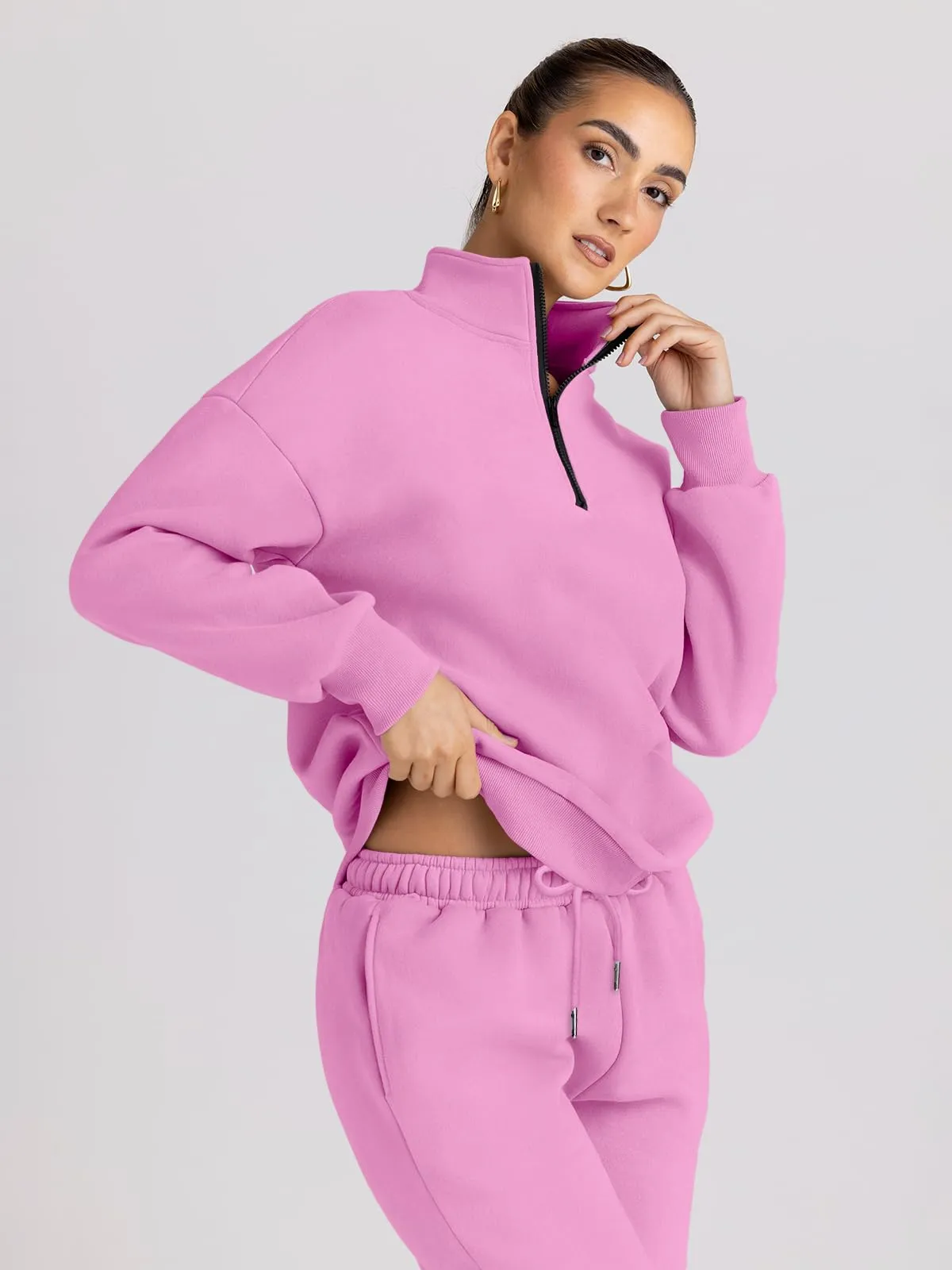 Trendy Queen Womens 2 Piece Outfits Long Sleeve Sweatsuits Sets Half Zip Sweatshirts with Joggers Sweatpants