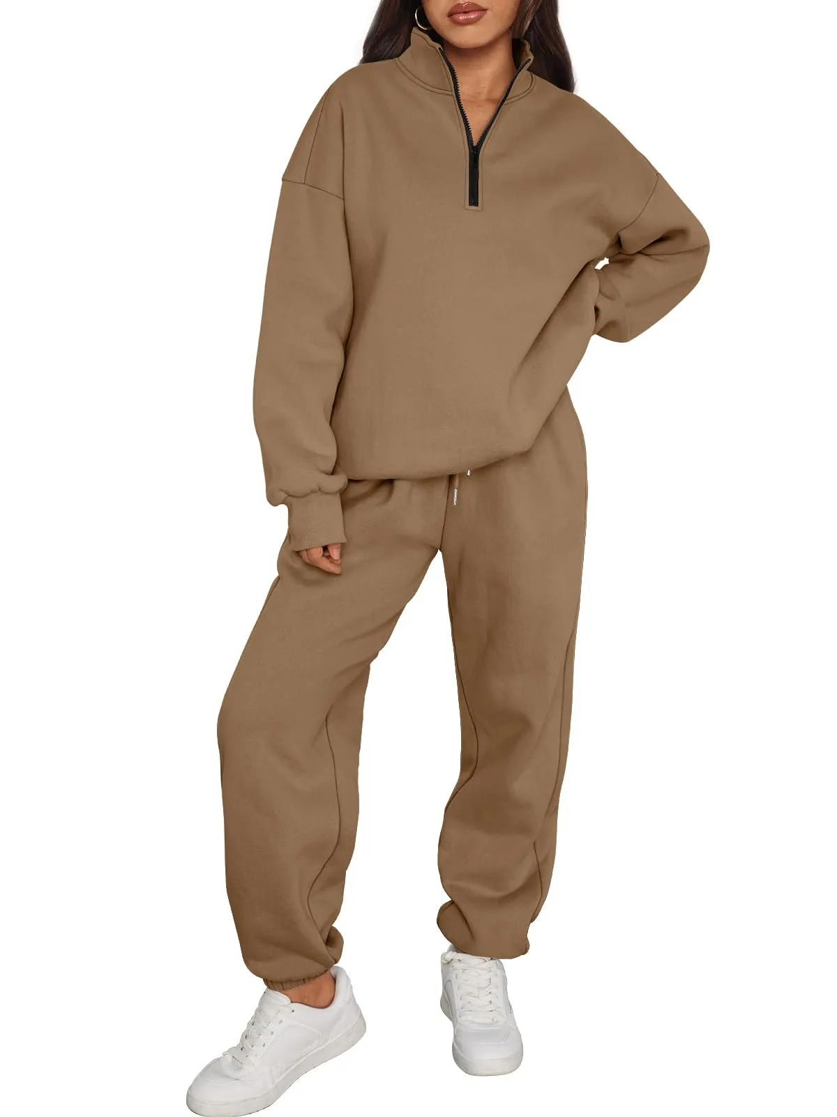Trendy Queen Womens 2 Piece Outfits Long Sleeve Sweatsuits Sets Half Zip Sweatshirts with Joggers Sweatpants