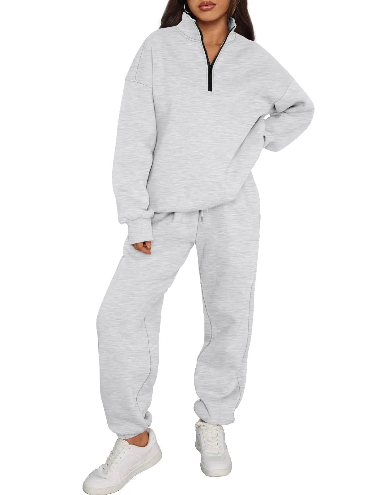 Trendy Queen Womens 2 Piece Outfits Long Sleeve Sweatsuits Sets Half Zip Sweatshirts with Joggers Sweatpants