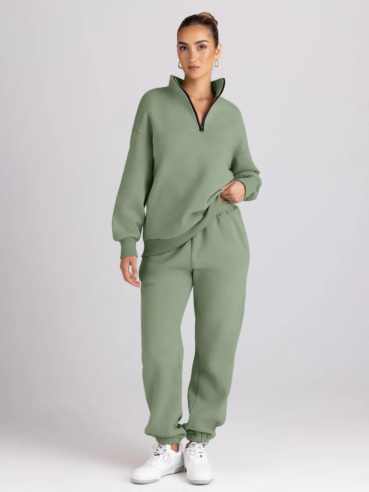 Trendy Queen Womens 2 Piece Outfits Long Sleeve Sweatsuits Sets Half Zip Sweatshirts with Joggers Sweatpants