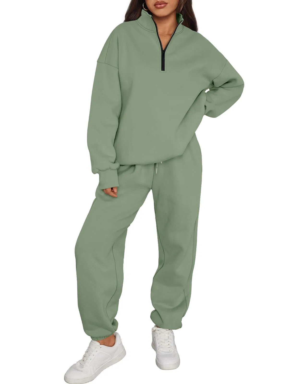 Trendy Queen Womens 2 Piece Outfits Long Sleeve Sweatsuits Sets Half Zip Sweatshirts with Joggers Sweatpants
