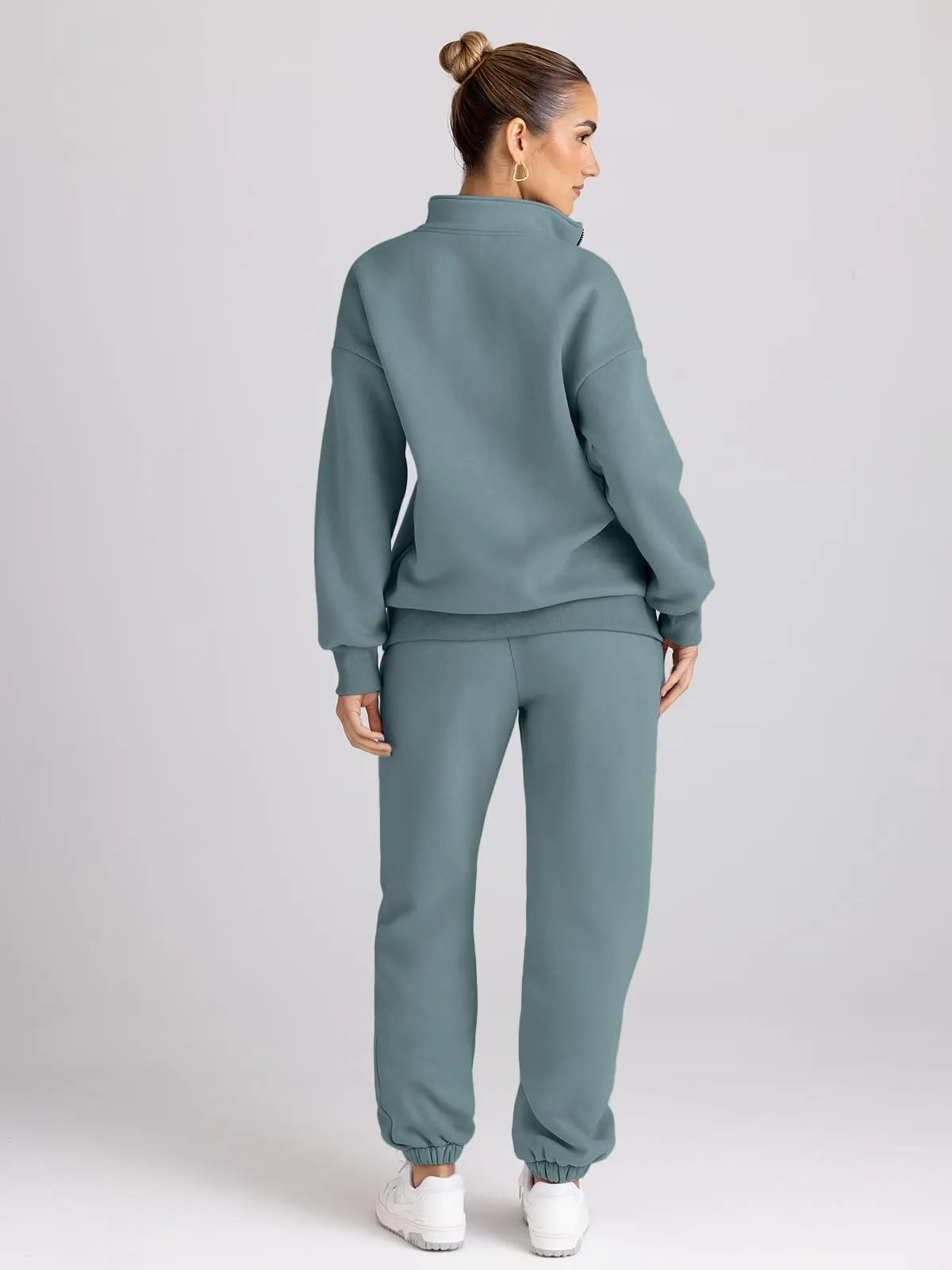 Trendy Queen Womens 2 Piece Outfits Long Sleeve Sweatsuits Sets Half Zip Sweatshirts with Joggers Sweatpants