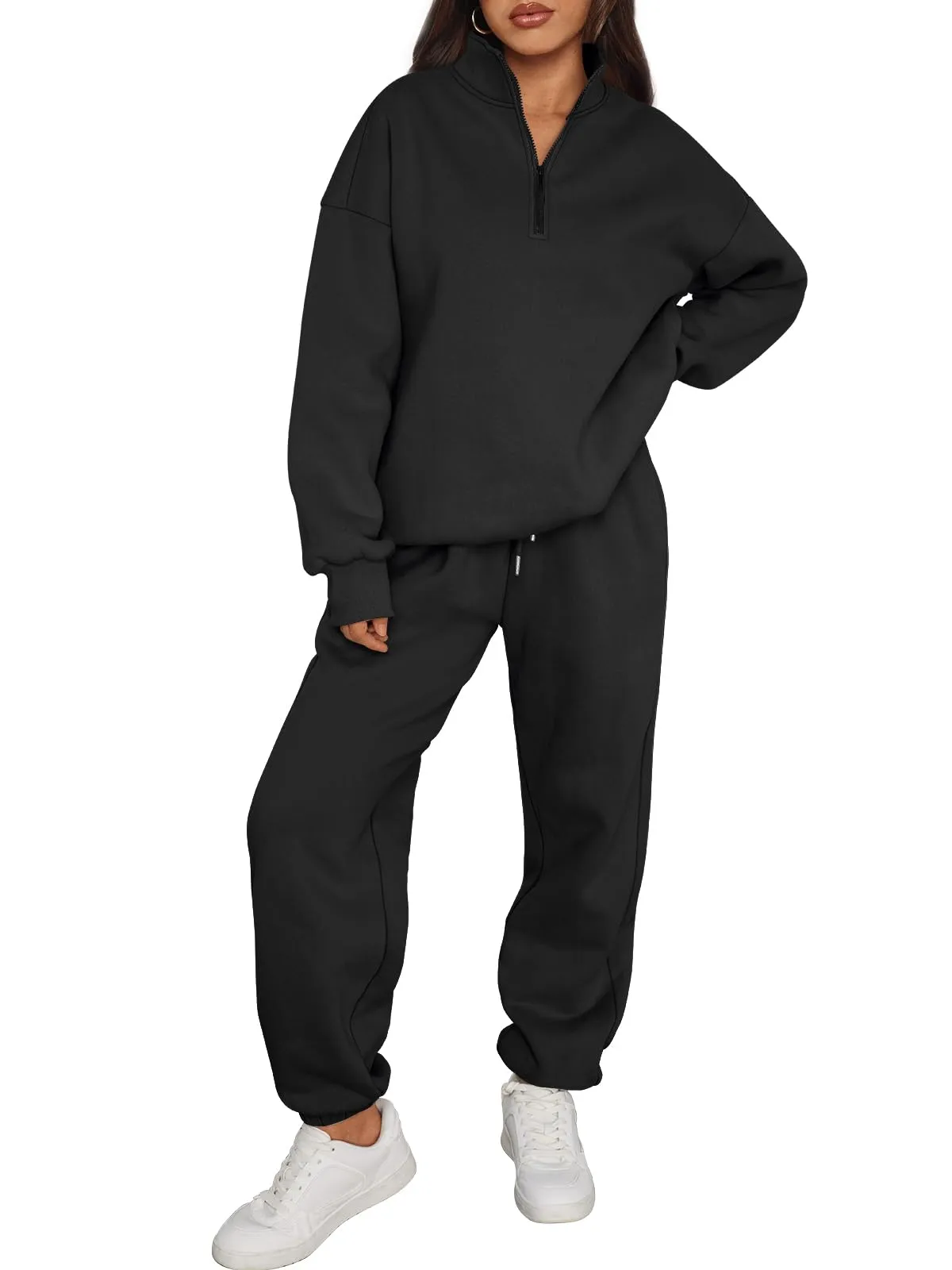 Trendy Queen Womens 2 Piece Outfits Long Sleeve Sweatsuits Sets Half Zip Sweatshirts with Joggers Sweatpants
