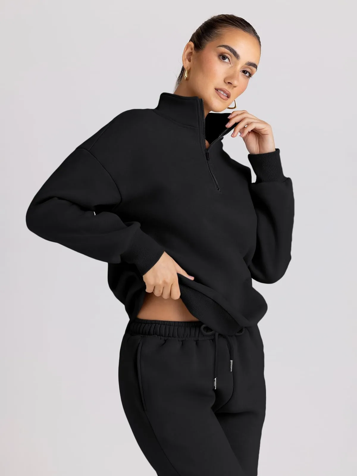 Trendy Queen Womens 2 Piece Outfits Long Sleeve Sweatsuits Sets Half Zip Sweatshirts with Joggers Sweatpants