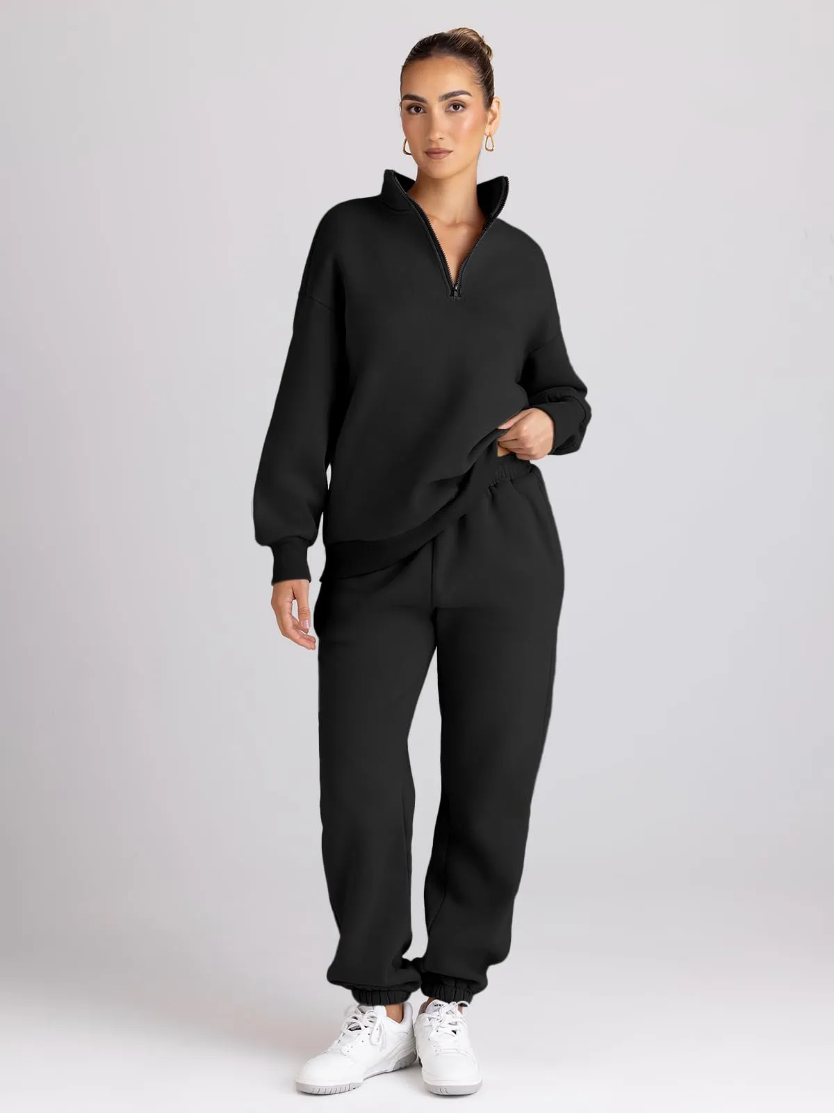 Trendy Queen Womens 2 Piece Outfits Long Sleeve Sweatsuits Sets Half Zip Sweatshirts with Joggers Sweatpants