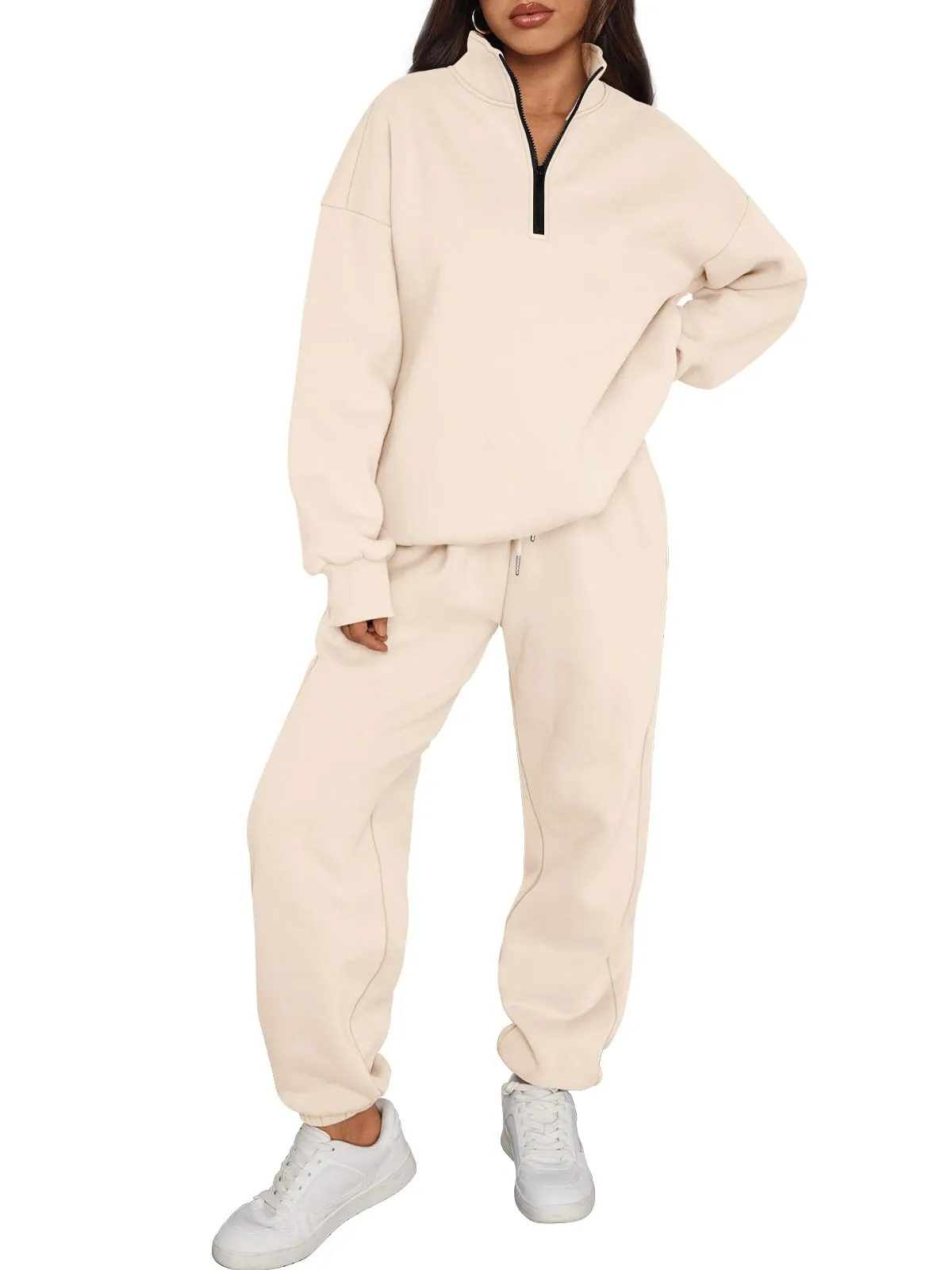 Trendy Queen Womens 2 Piece Outfits Long Sleeve Sweatsuits Sets Half Zip Sweatshirts with Joggers Sweatpants