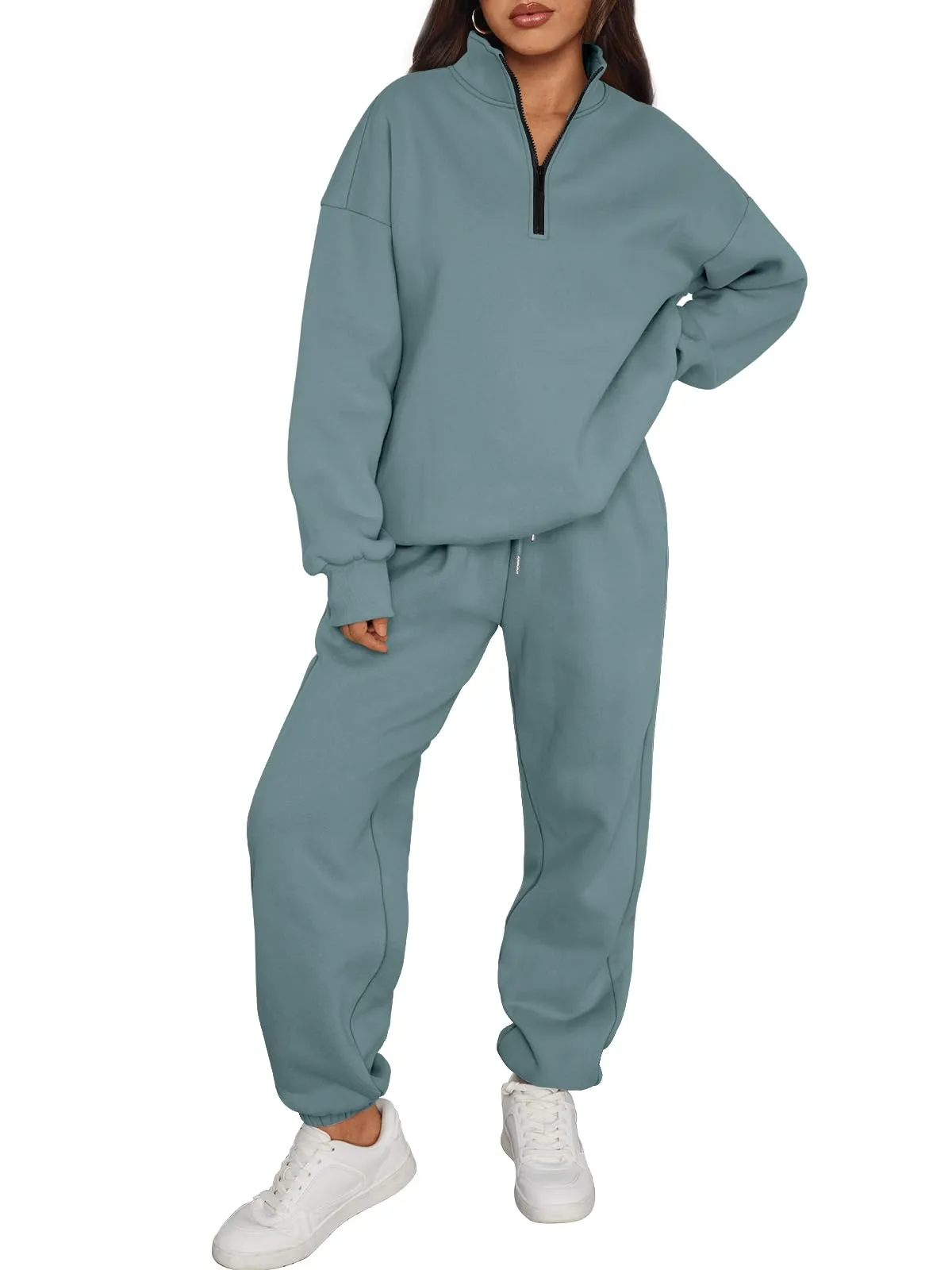 Trendy Queen Womens 2 Piece Outfits Long Sleeve Sweatsuits Sets Half Zip Sweatshirts with Joggers Sweatpants