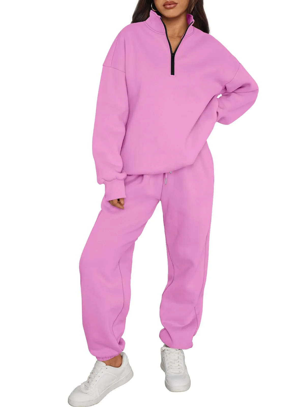 Trendy Queen Womens 2 Piece Outfits Long Sleeve Sweatsuits Sets Half Zip Sweatshirts with Joggers Sweatpants
