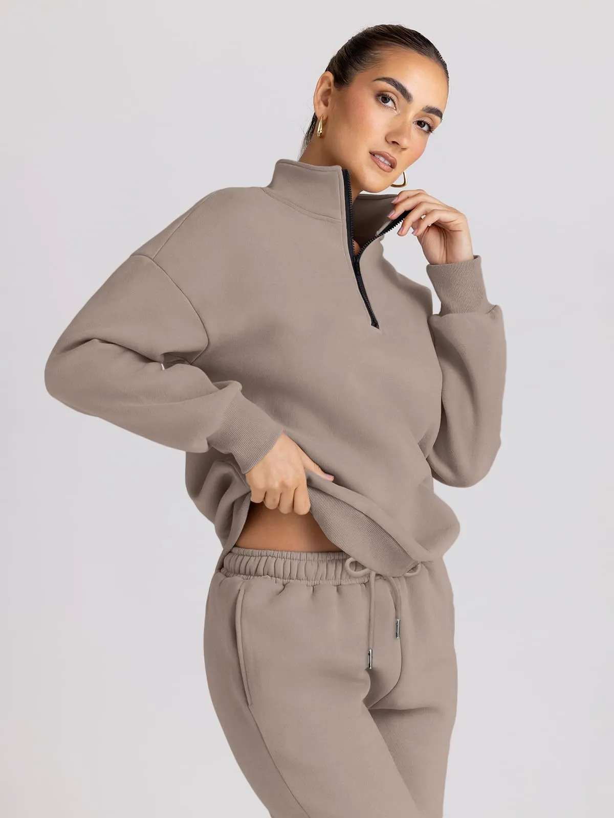 Trendy Queen Womens 2 Piece Outfits Long Sleeve Sweatsuits Sets Half Zip Sweatshirts with Joggers Sweatpants