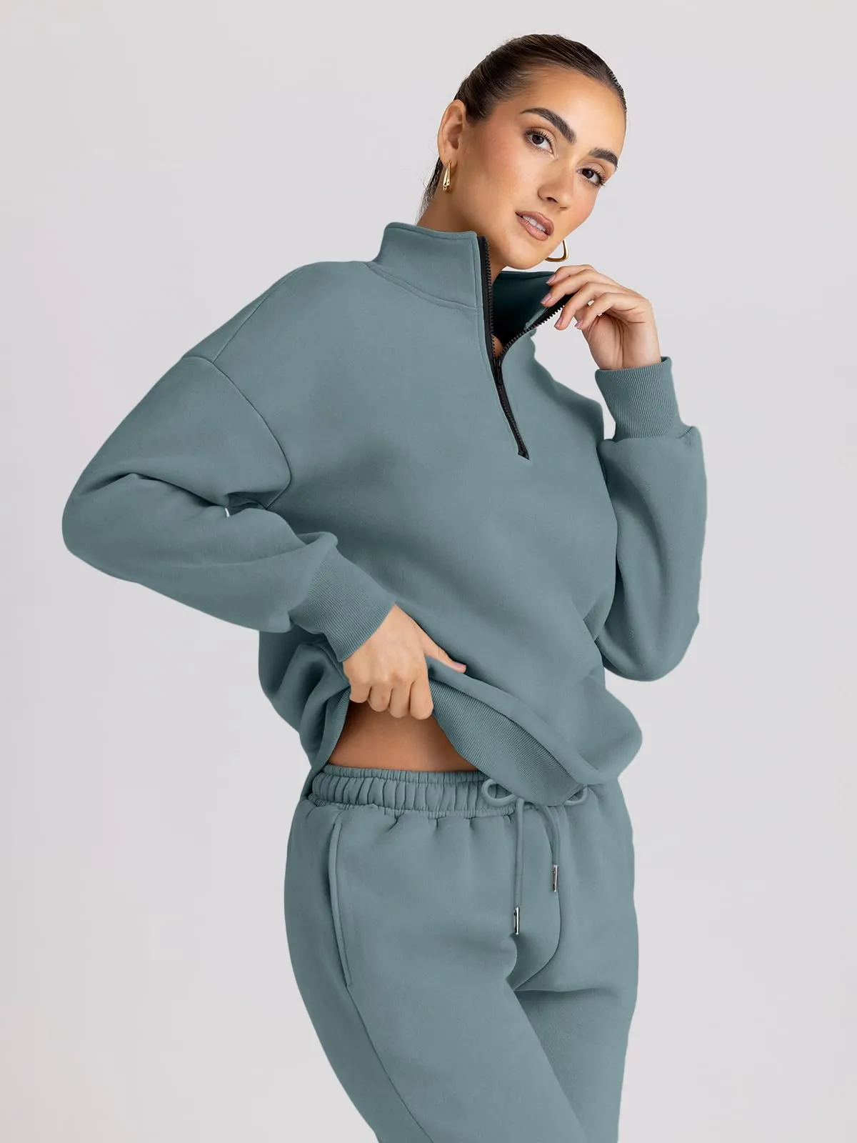 Trendy Queen Womens 2 Piece Outfits Long Sleeve Sweatsuits Sets Half Zip Sweatshirts with Joggers Sweatpants