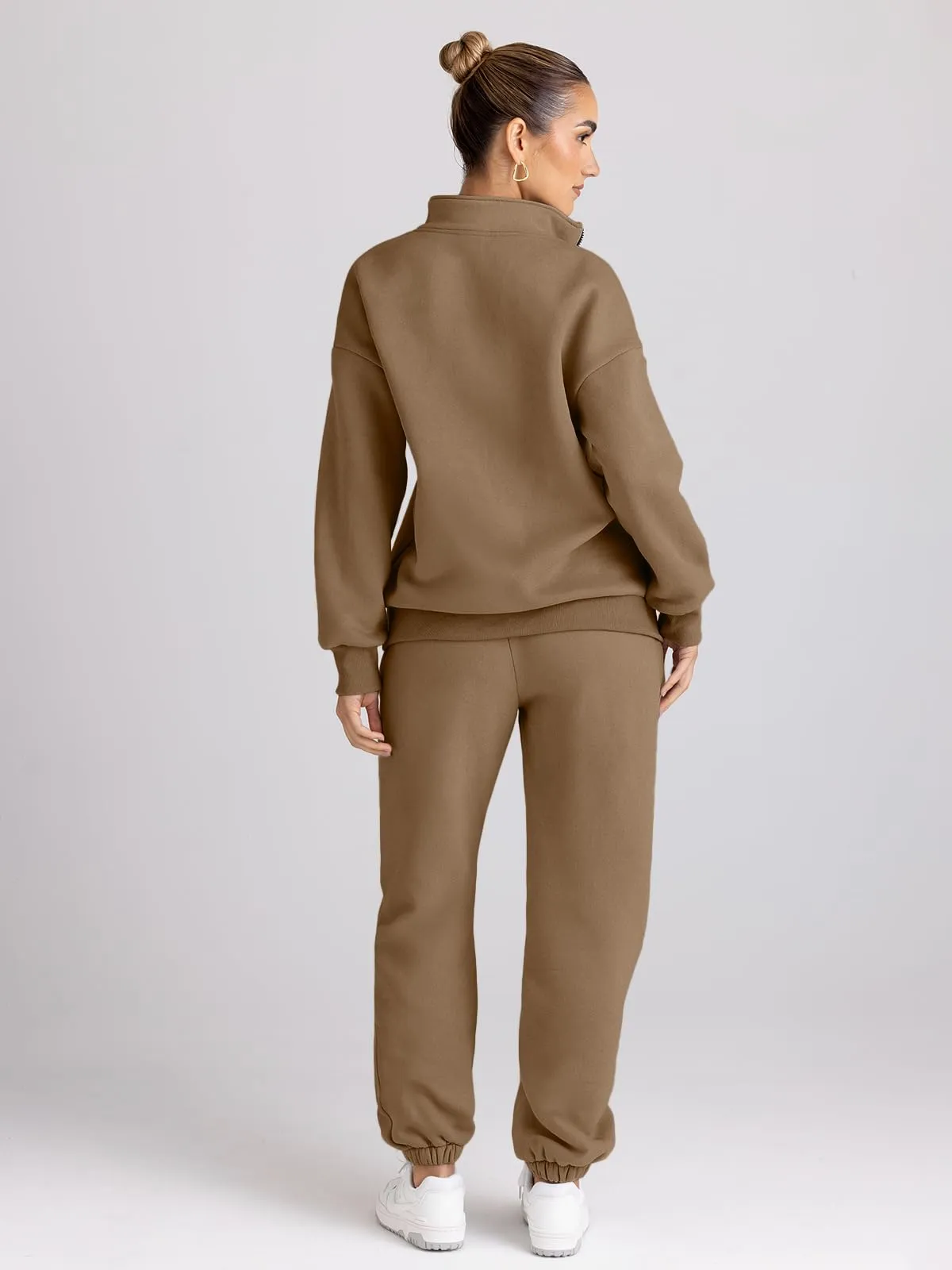 Trendy Queen Womens 2 Piece Outfits Long Sleeve Sweatsuits Sets Half Zip Sweatshirts with Joggers Sweatpants