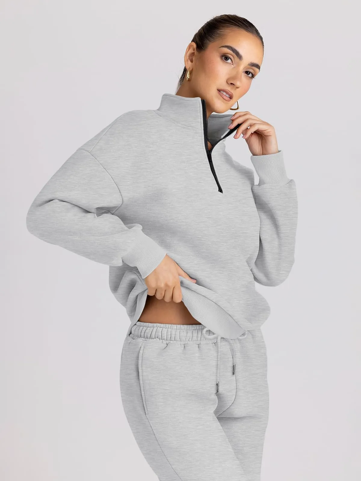 Trendy Queen Womens 2 Piece Outfits Long Sleeve Sweatsuits Sets Half Zip Sweatshirts with Joggers Sweatpants