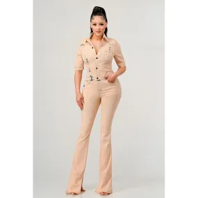 URBAN EDGE WASHED DENIM HALF SLEEVE JUMPSUIT