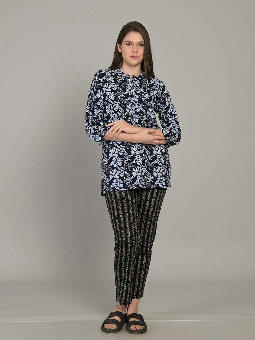 V-Neck Blue LM Short Kurti