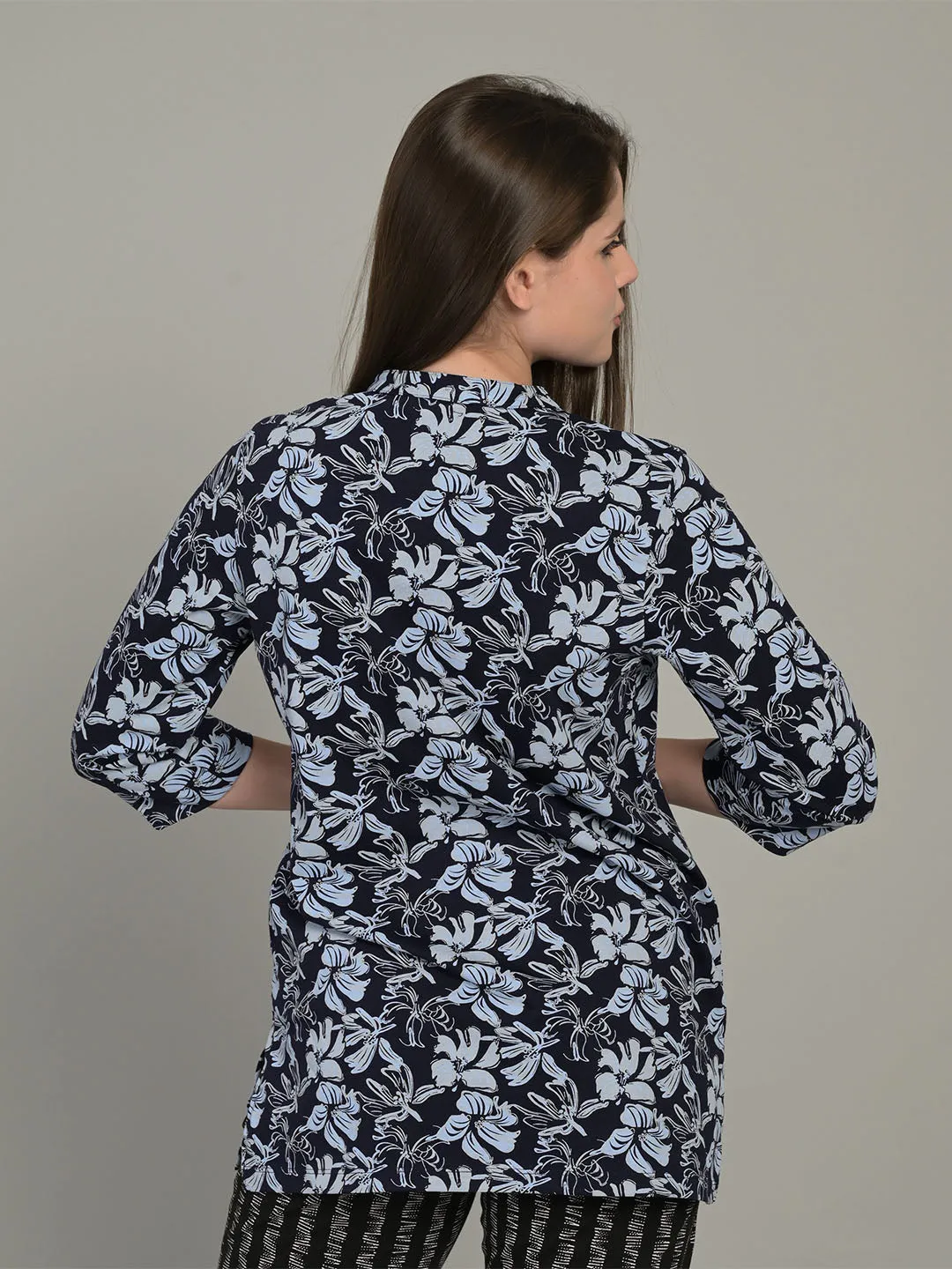V-Neck Blue LM Short Kurti