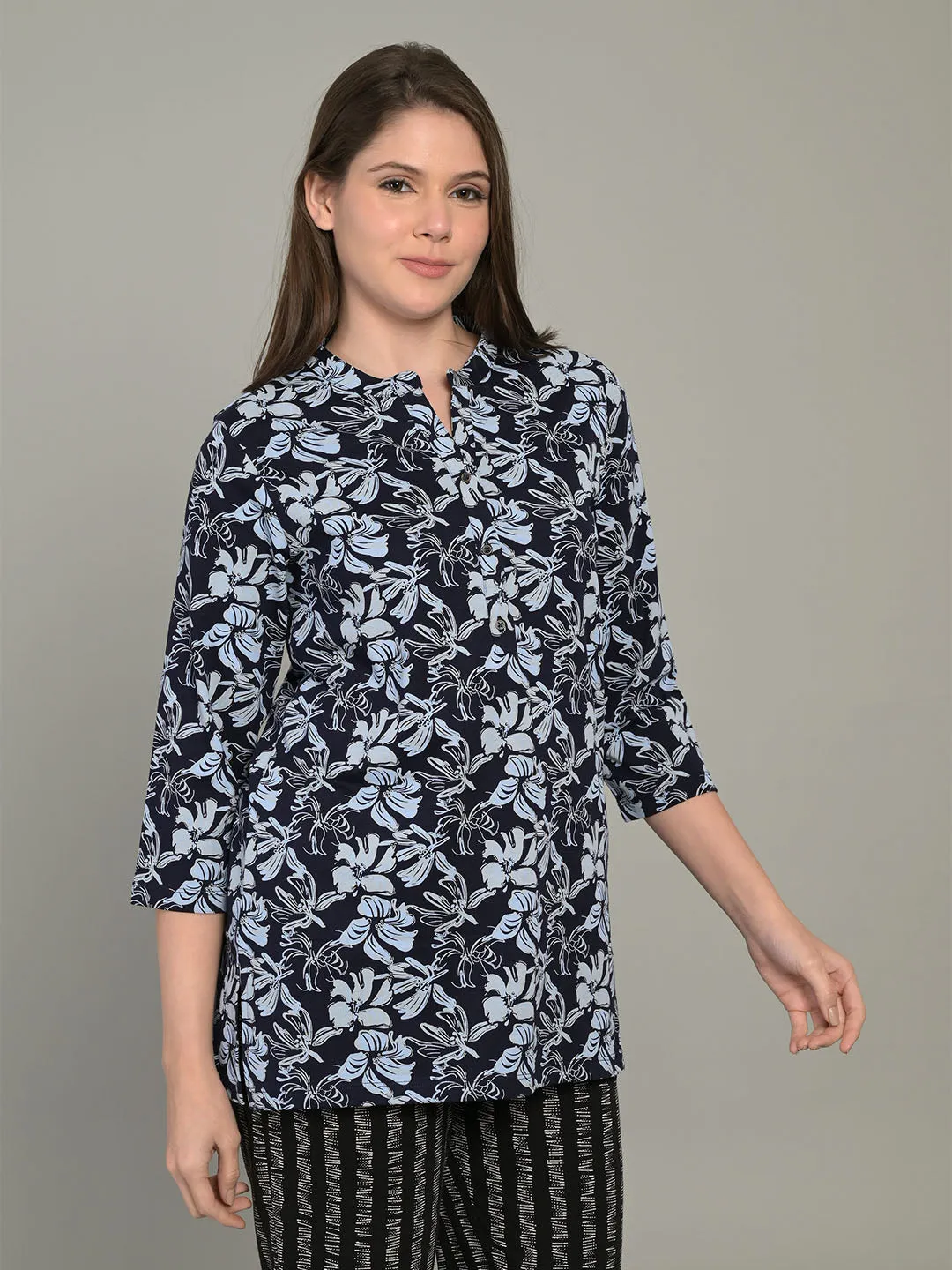V-Neck Blue LM Short Kurti