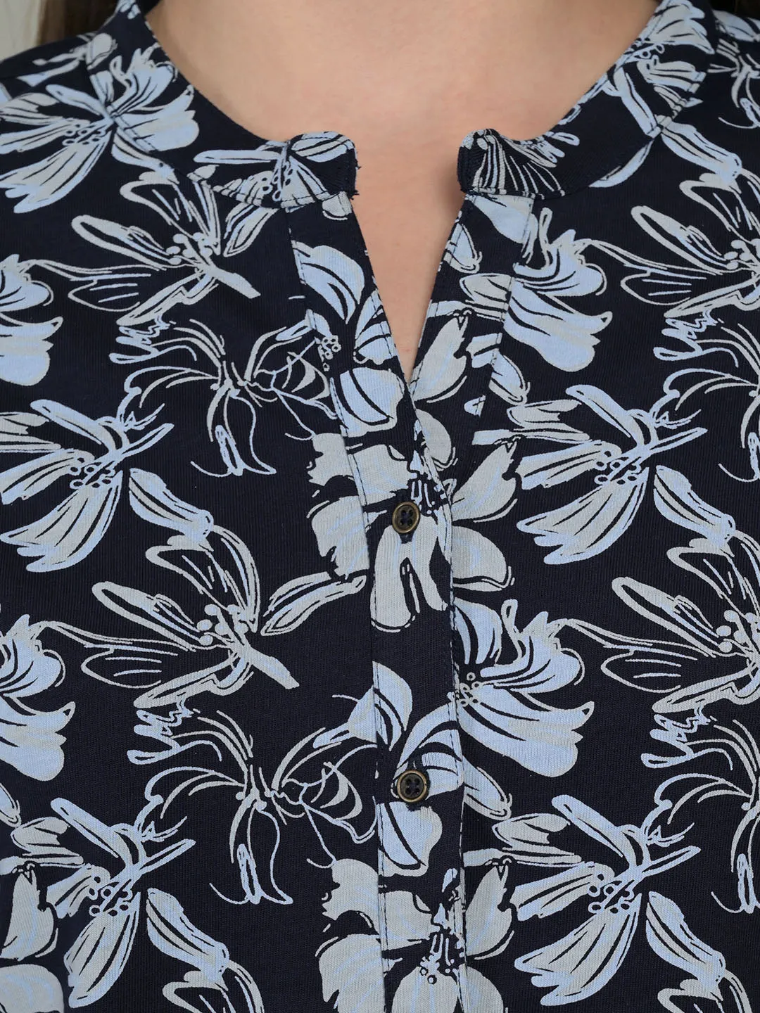 V-Neck Blue LM Short Kurti