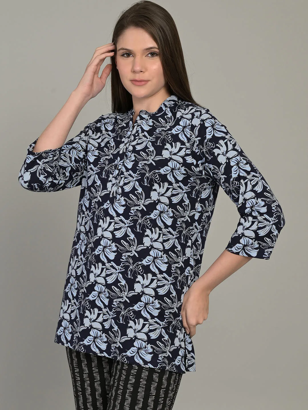 V-Neck Blue LM Short Kurti