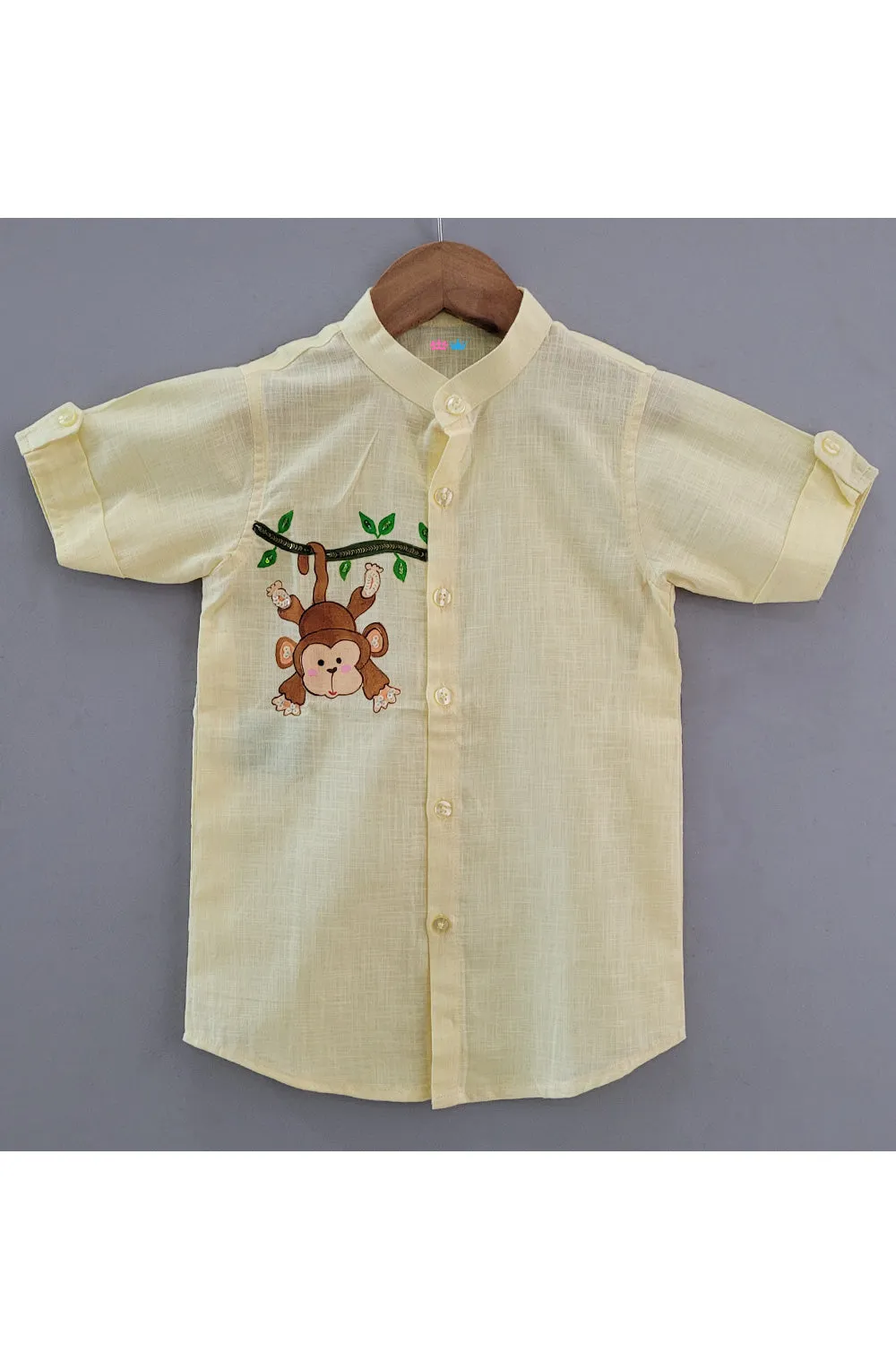 Yellow Monkey Handpainted Linen Trendy Shirt