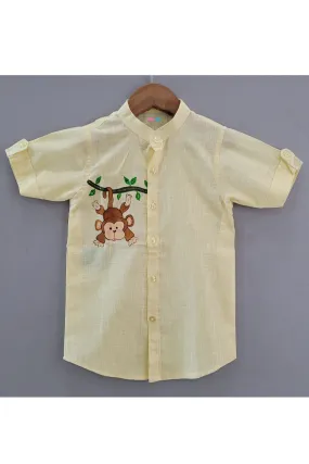 Yellow Monkey Handpainted Linen Trendy Shirt